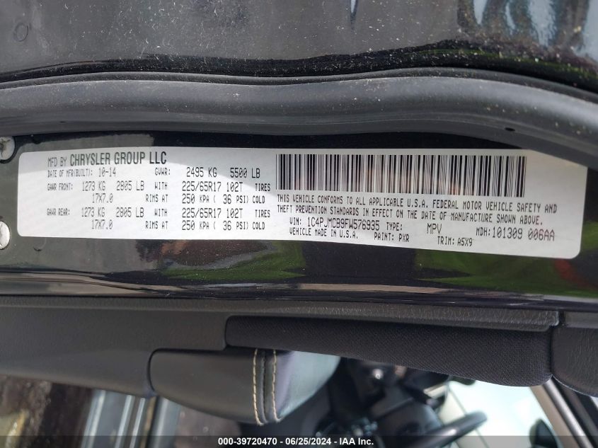 2015 Jeep Cherokee Latitude VIN: 1C4PJMCB9FW576935 Lot: 39720470