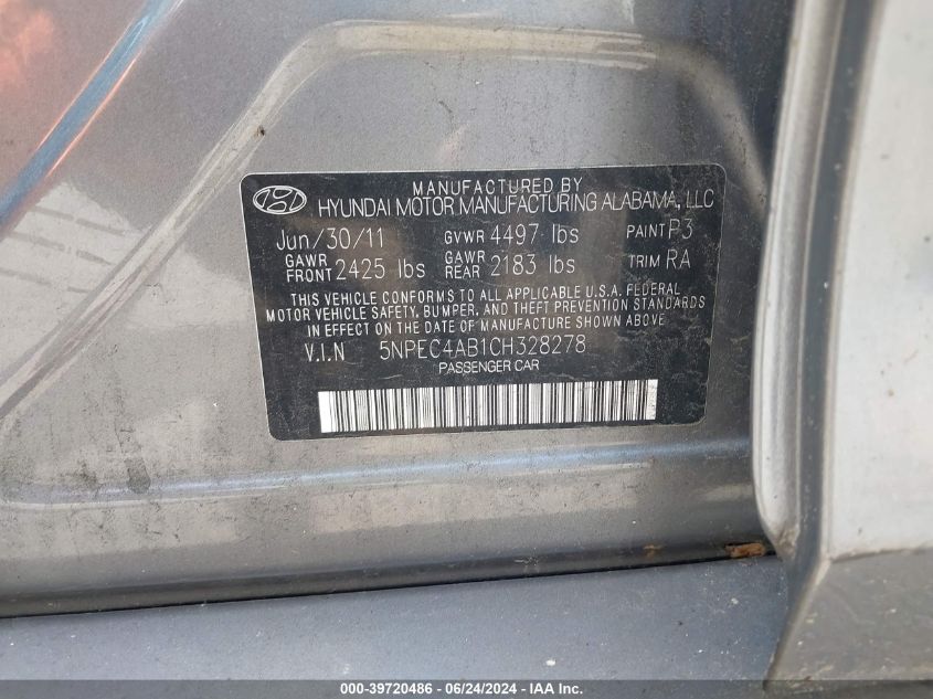 5NPEC4AB1CH328278 2012 Hyundai Sonata Limited 2.0T