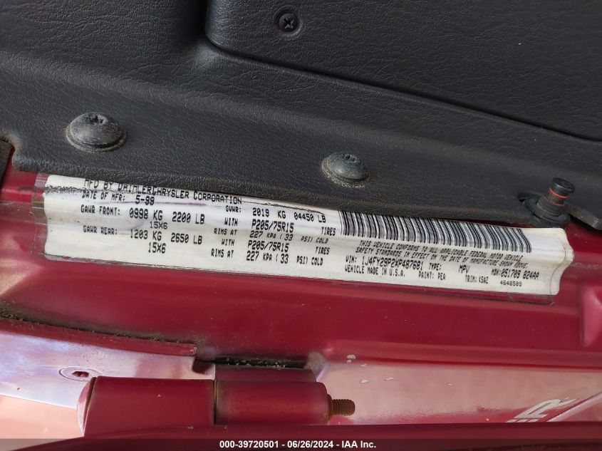 1999 Jeep Wrangler / Tj Se VIN: 1J4FY29P2XP487681 Lot: 39720501