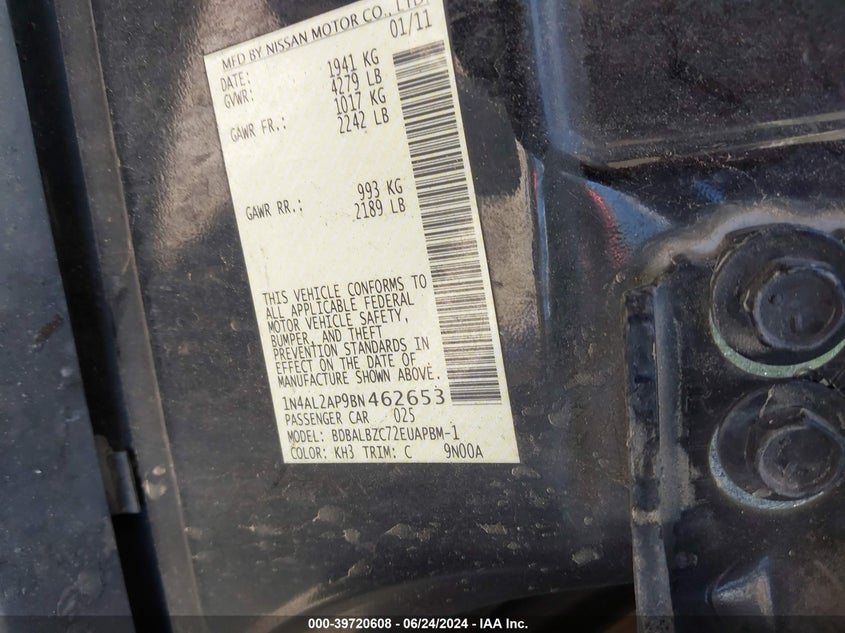 2011 Nissan Altima 2.5 S VIN: 1N4AL2AP9BN462653 Lot: 39720608