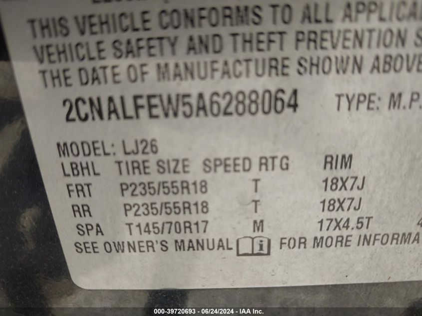 2010 Chevrolet Equinox Ltz VIN: 2CNALFEW5A6288064 Lot: 39720693