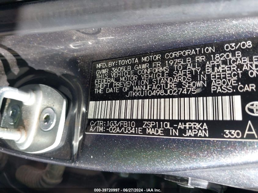 2008 Scion Xd VIN: JTKKU10498J027475 Lot: 39720997