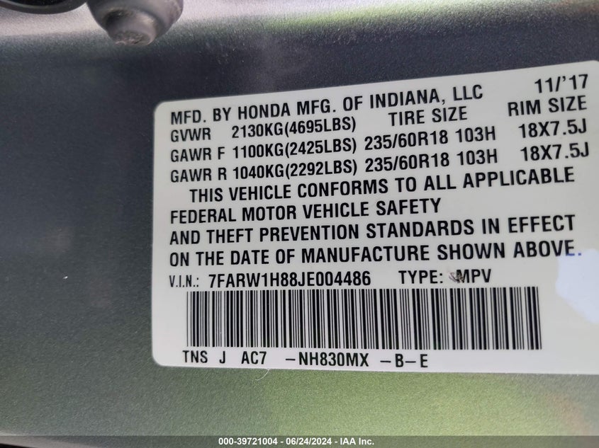 2018 HONDA CR-V EX-L/EX-L NAVI - 7FARW1H88JE004486