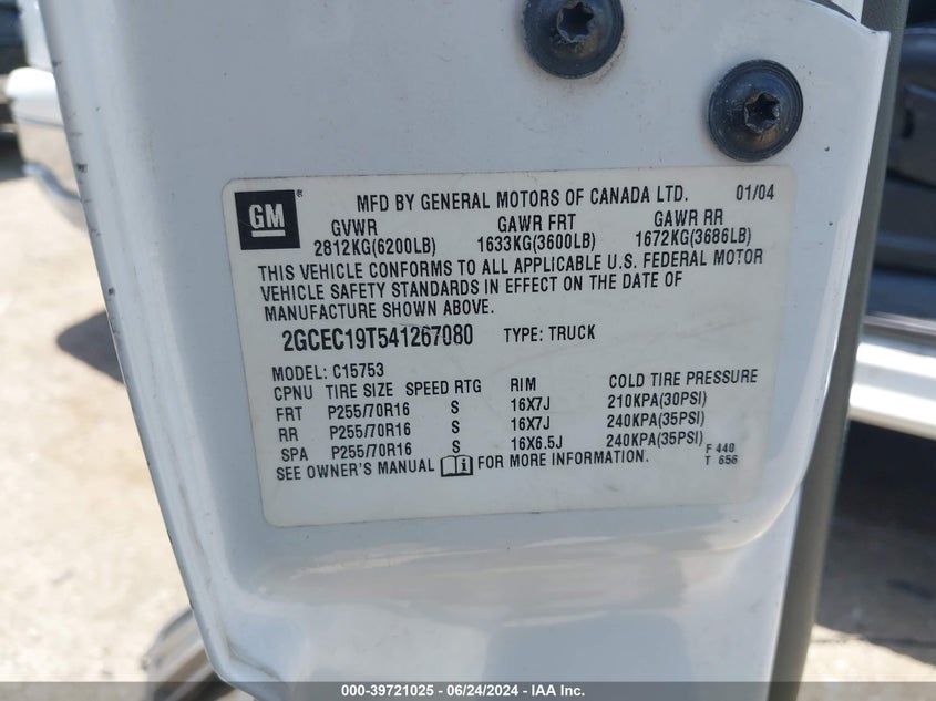 2004 Chevrolet Silverado 1500 Ls VIN: 2GCEC19T541267080 Lot: 39721025