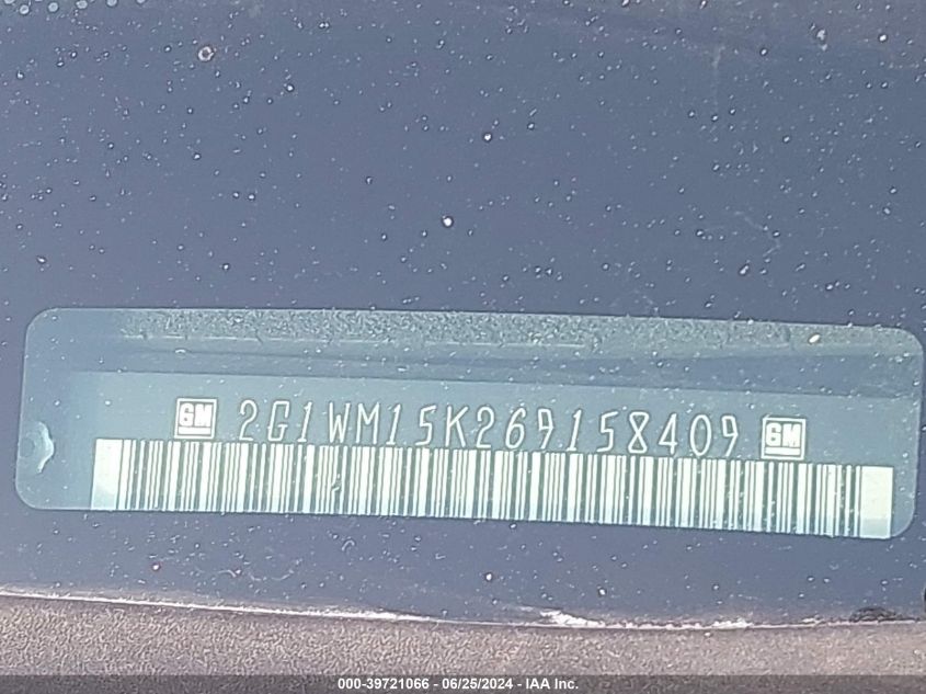 2006 Chevrolet Monte Carlo Lt VIN: 2G1WM15K269158409 Lot: 39721066