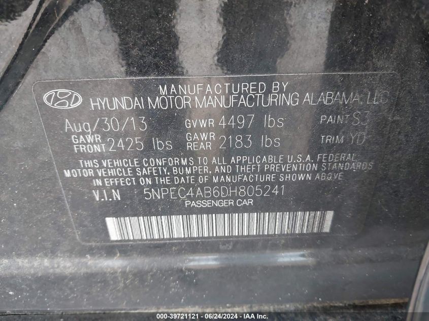 5NPEC4AB6DH805241 | 2013 HYUNDAI SONATA