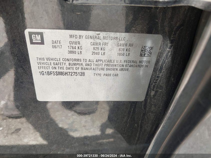 2017 Chevrolet Cruze Premier Auto VIN: 1G1BF5SM6H7275128 Lot: 39721330