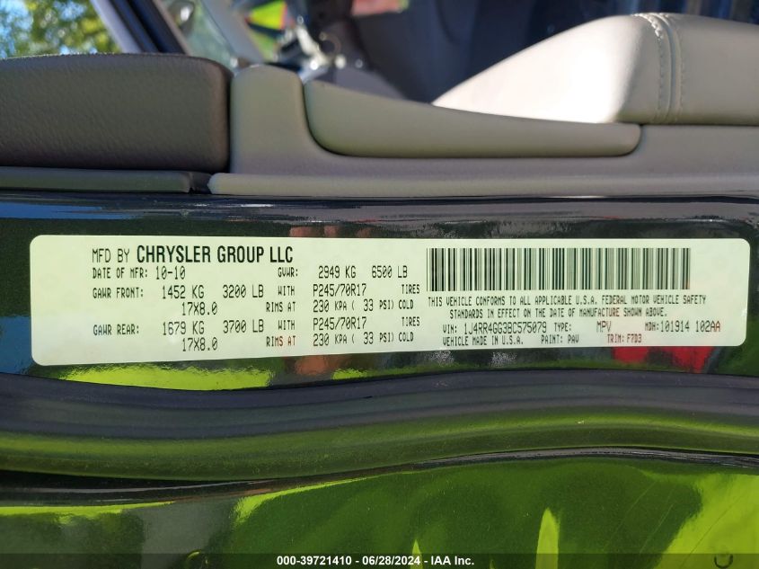 2011 Jeep Grand Cherokee Laredo VIN: 1J4RR4GG3BC575079 Lot: 39721410