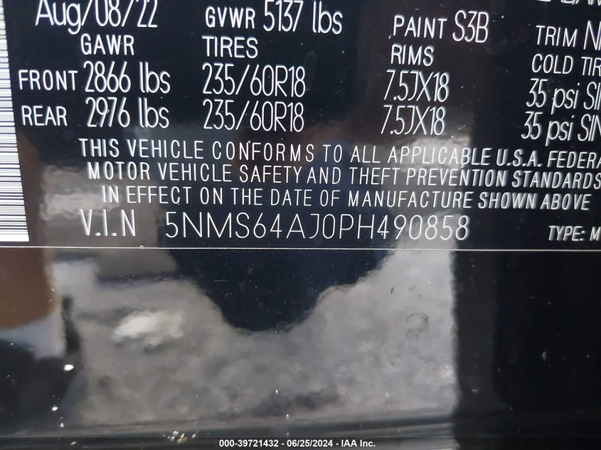 VIN 5NMS64AJ0PH490858 2023 HYUNDAI SANTA FE XRT