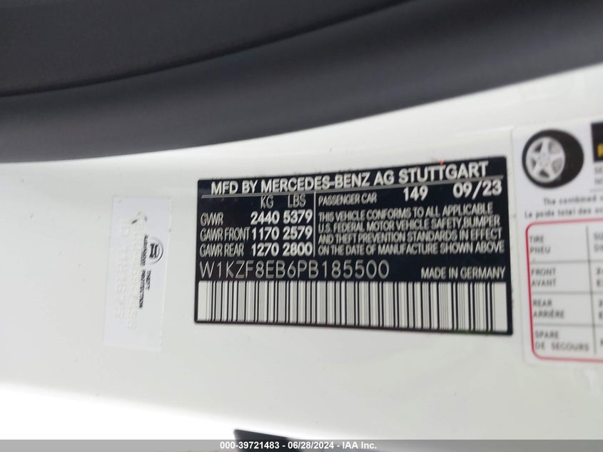 2023 Mercedes-Benz E 350 350 4Matic VIN: W1KZF8EB6PB185500 Lot: 39721483