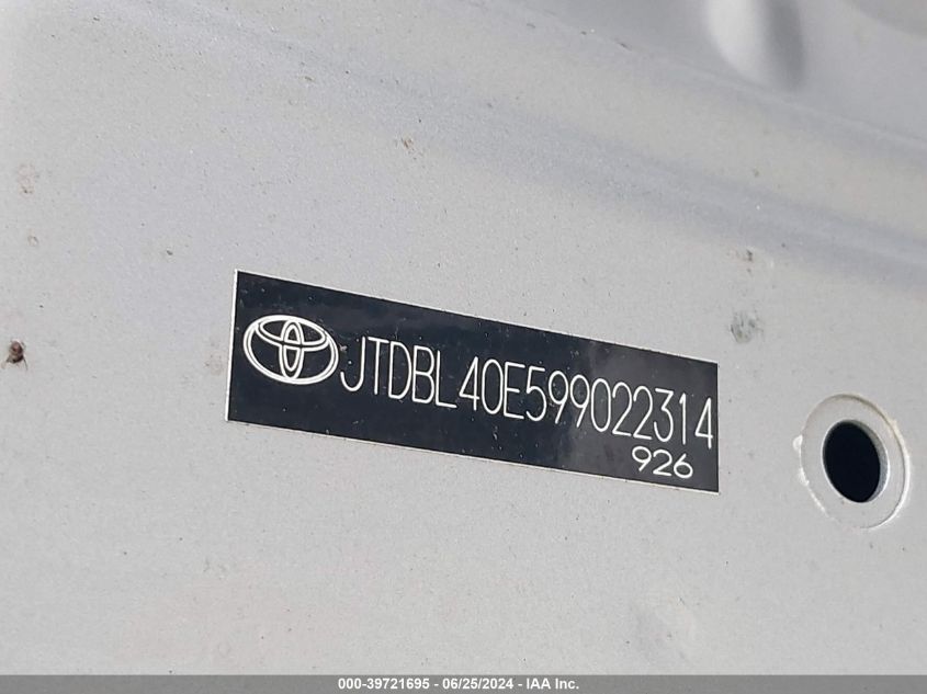 2009 Toyota Corolla Le VIN: JTDBL40E599022314 Lot: 39721695