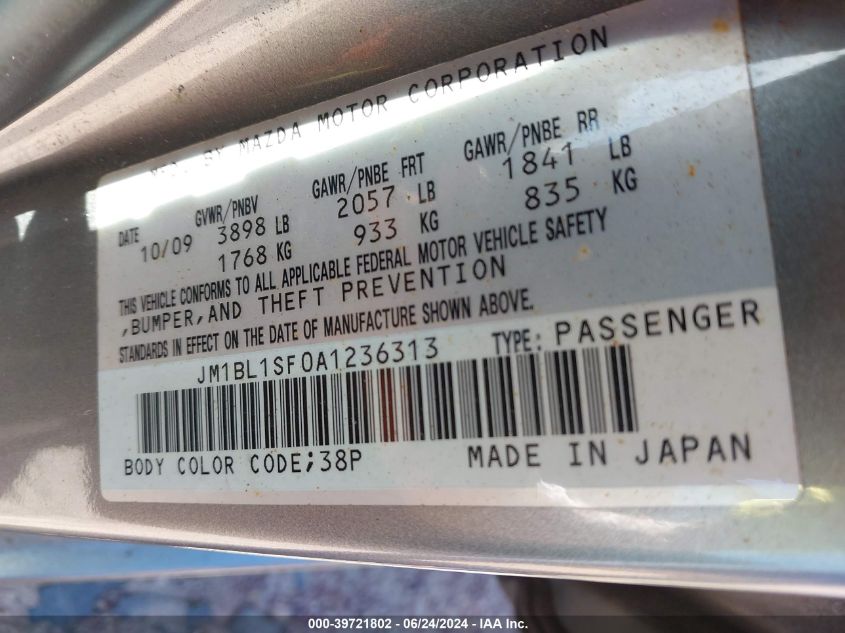 2010 Mazda Mazda3 I Sport VIN: JM1BL1SF0A1236313 Lot: 39721802