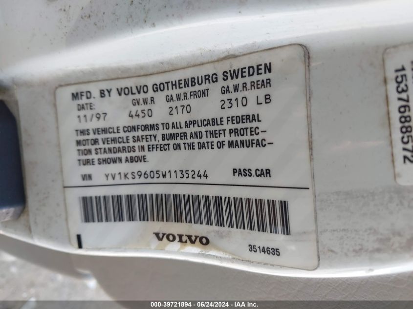 YV1KS9605W1135244 1998 Volvo S90