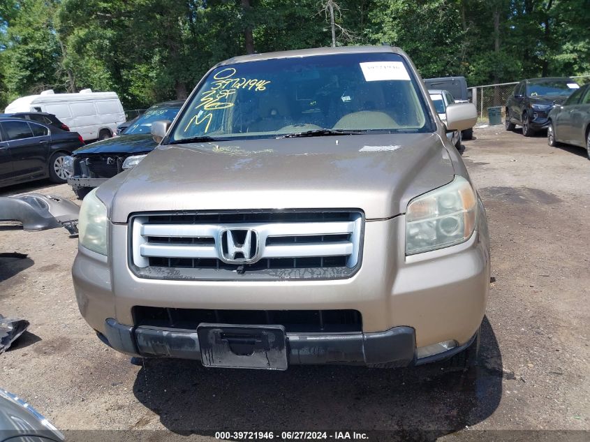 2006 Honda Pilot Ex VIN: 5FNYF18406B029605 Lot: 39721946
