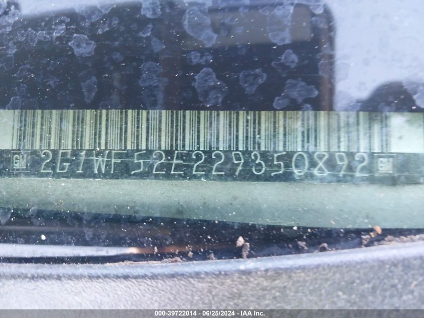 2002 Chevrolet Impala VIN: 2G1WF52E229350892 Lot: 39722014