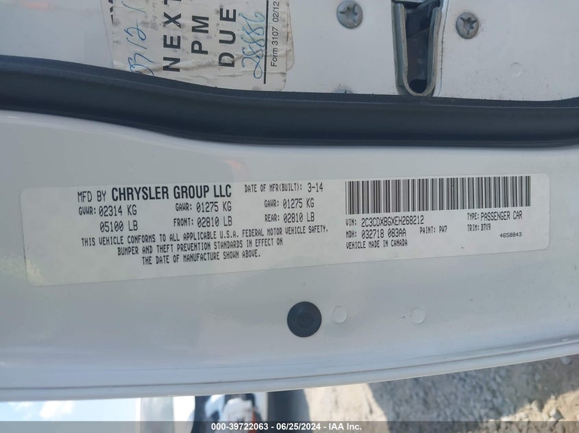 2014 Dodge Charger Se VIN: 2C3CDXBGXEH268212 Lot: 39722063