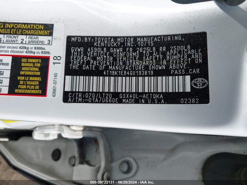 2016 TOYOTA AVALON TOURING - 4T1BK1EB4GU193819