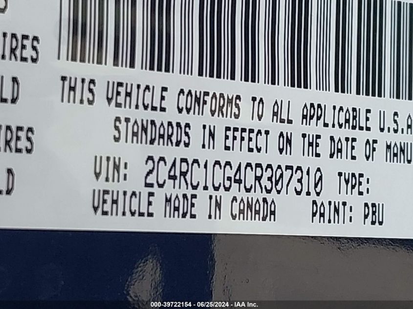 2012 Chrysler Town & Country Touring-L VIN: 2C4RC1CG4CR307310 Lot: 39722154