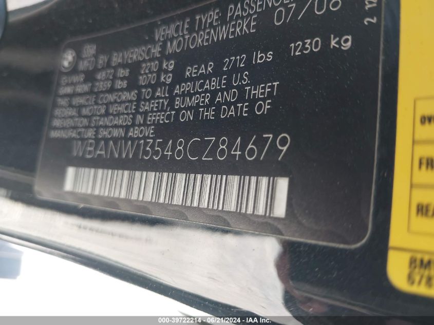 2008 BMW 535I VIN: WBANW13548CZ84679 Lot: 39722214