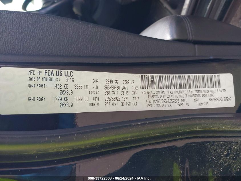 2017 Dodge Durango Gt Awd VIN: 1C4RDJDG5HC657279 Lot: 39722308