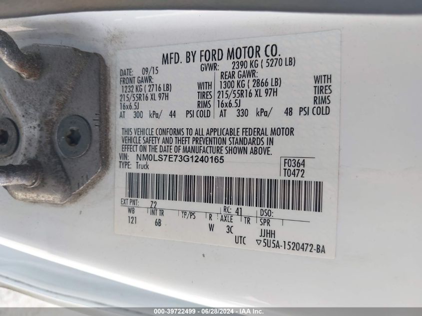 2016 Ford Transit Connect Xl VIN: NM0LS7E73G1240165 Lot: 39722499