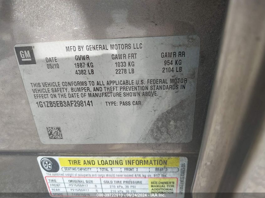 2010 Chevrolet Malibu Ls VIN: 1G1ZB5EB3AF298141 Lot: 39722510