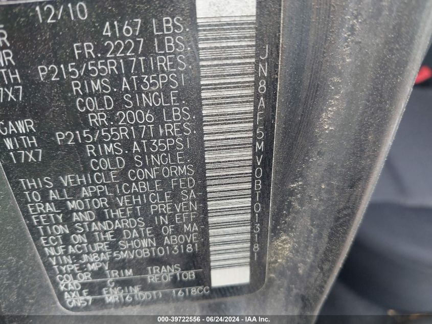 2011 Nissan Juke S VIN: JN8AF5MV0BT013181 Lot: 39722556