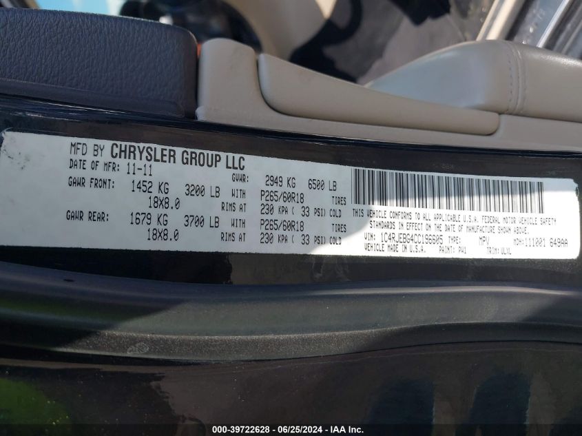 2013 Jeep Grand Cherokee Limited VIN: 1C4RJFBG0DC576161 Lot: 39722628