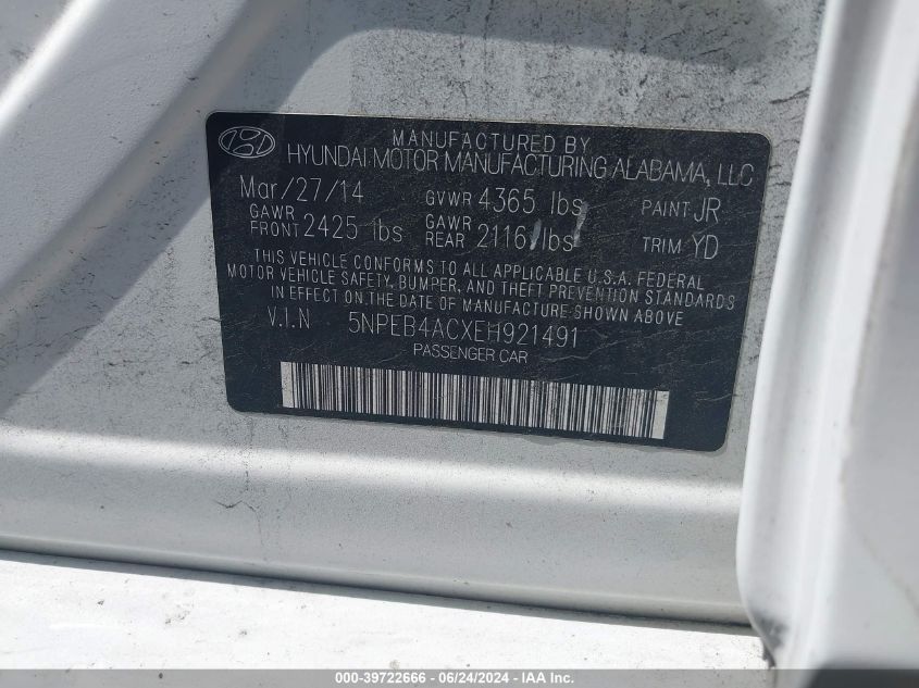 2014 HYUNDAI SONATA GLS - 5NPEB4ACXEH921491