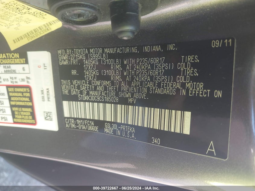 2012 Toyota Sienna Le V6 8 Passenger VIN: 5TDKK3DC9CS185028 Lot: 39722667