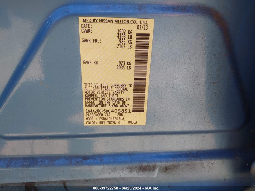 2013 Nissan Leaf Sv VIN: 1N4AZ0CP5DC405851 Lot: 39722758