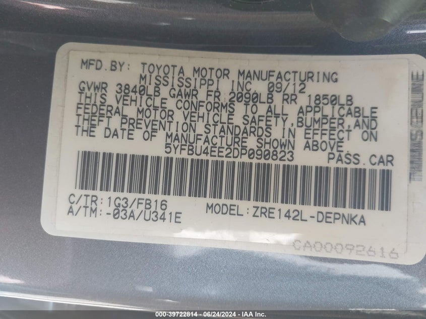 2013 TOYOTA COROLLA S/LE - 5YFBU4EE2DP090823