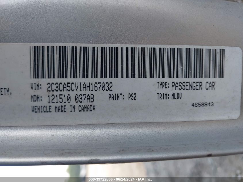 2010 Chrysler 300 Touring/Signature Series/Executive Series VIN: 2C3CA5CV1AH167032 Lot: 39722866