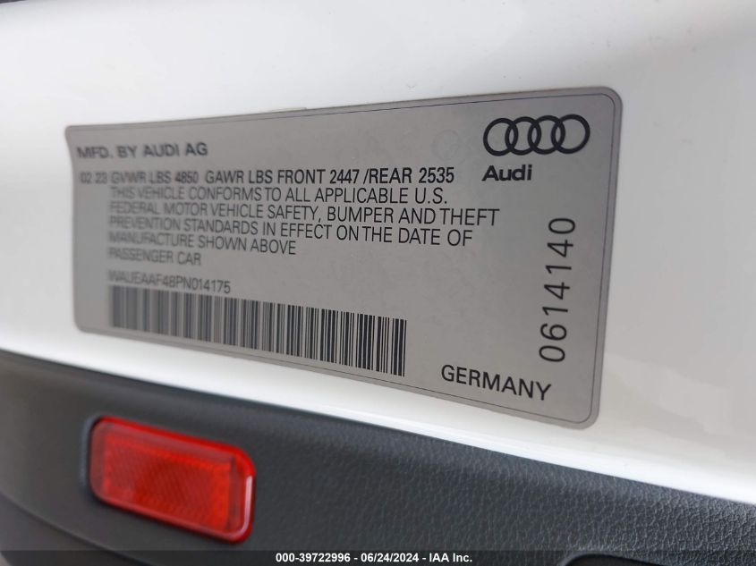 2023 Audi A4 Premium Plus 45 Tfsi S Line Quattro S Tronic VIN: WAUEAAF48PN014175 Lot: 39722996