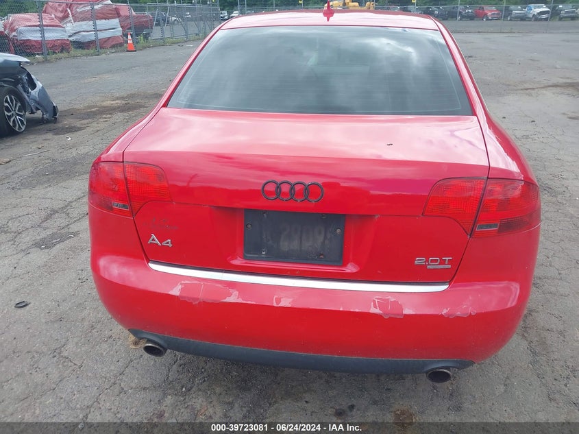 2007 Audi A4 2.0T VIN: WAUDF78E27A053633 Lot: 39723081