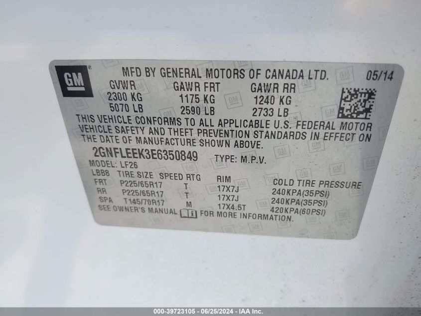 2GNFLEEK3E6350849 2014 Chevrolet Equinox Ls