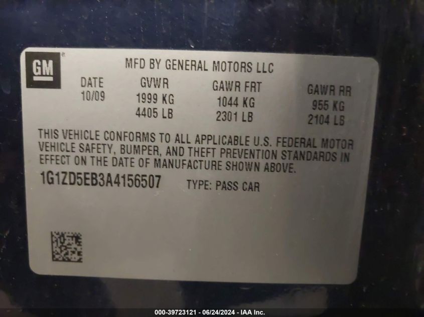 2010 Chevrolet Malibu Lt VIN: 1G1ZD5EB3A4156507 Lot: 39723121