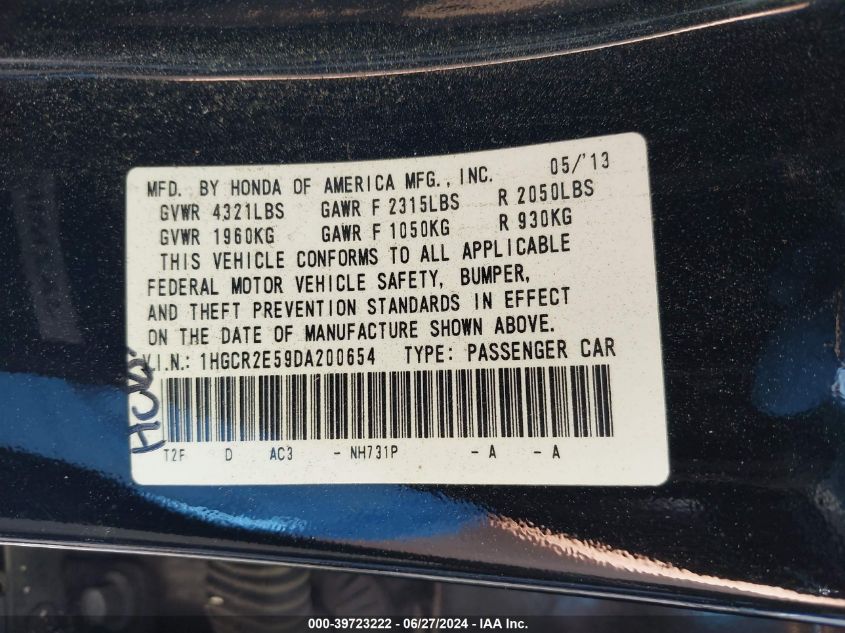 1HGCR2E59DA200654 2013 Honda Accord Sport