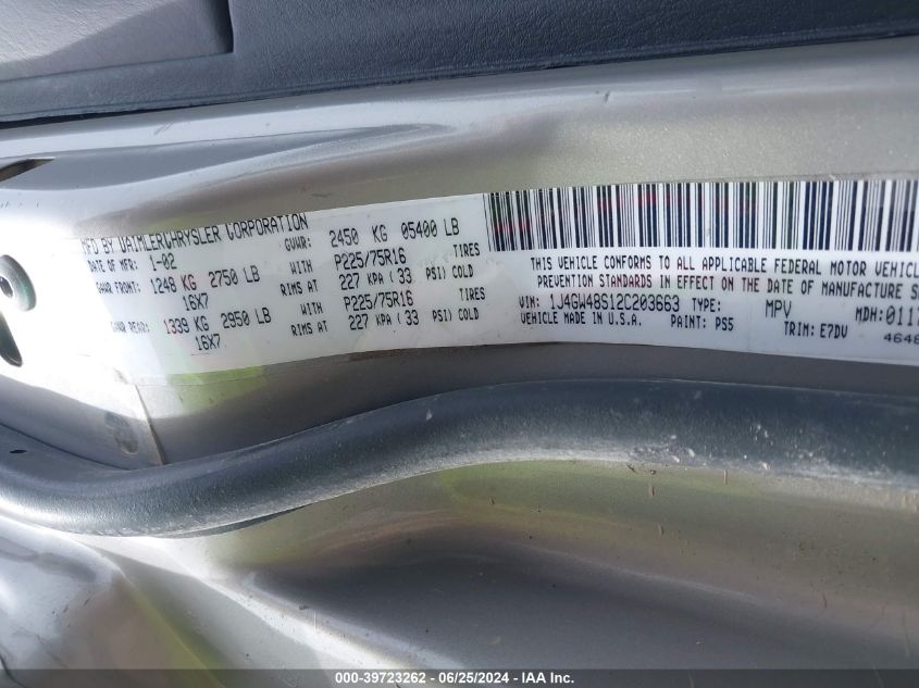 2002 Jeep Grand Cherokee Laredo VIN: 1J4GW48S12C203663 Lot: 39723262