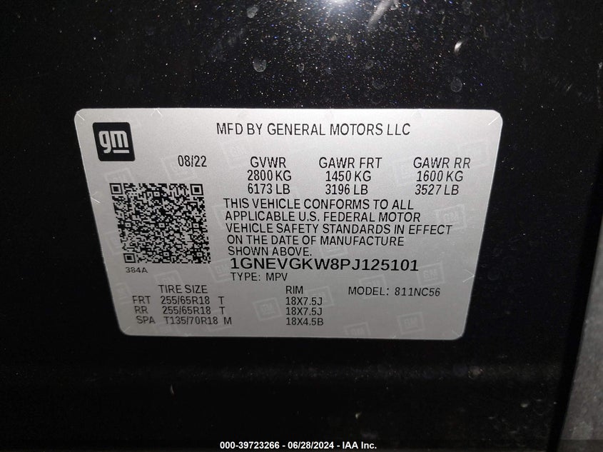 2023 Chevrolet Traverse Lt VIN: 1GNEVGKW8PJ125101 Lot: 39723266