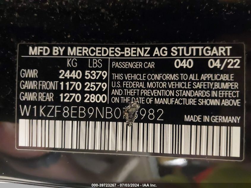 W1KZF8EB9NB073982 2022 Mercedes-Benz E 350 4Matic