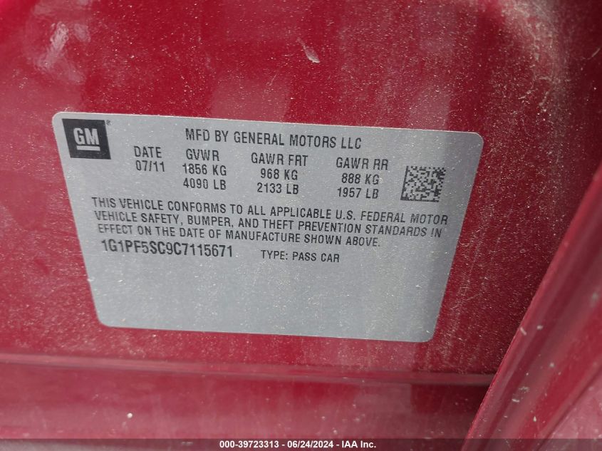 2012 Chevrolet Cruze 1Lt VIN: 1G1PF5SC9C7115671 Lot: 39723313