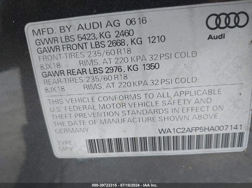 WA1C2AFP5HA007141 2017 Audi Q5 2.0T Premium