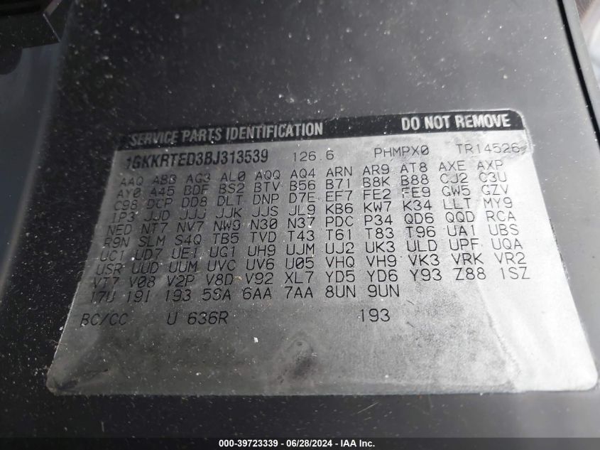 2011 GMC Acadia Denali VIN: 1GKKRTED3BJ313539 Lot: 39723339