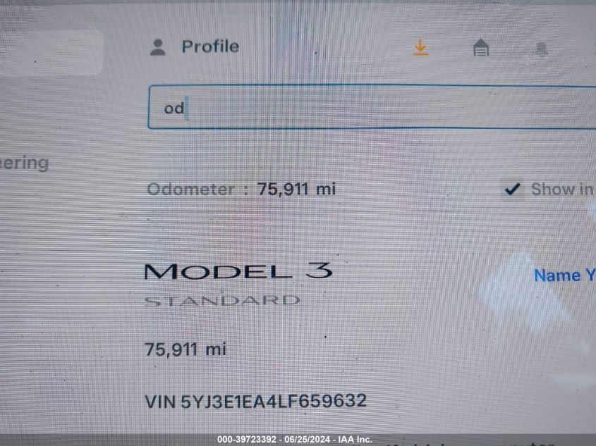 2020 Tesla Model 3 VIN: 5YJ3E1EA4LF659632 Lot: 39723392