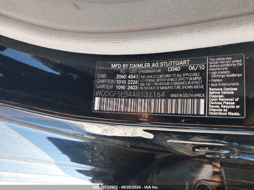 2010 Mercedes-Benz C 300 Luxury/Sport VIN: WDDGF5EB4AR131164 Lot: 39723502