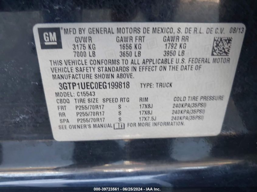 2014 GMC Sierra 1500 Sle VIN: 3GTP1UEC0EG199818 Lot: 39723561