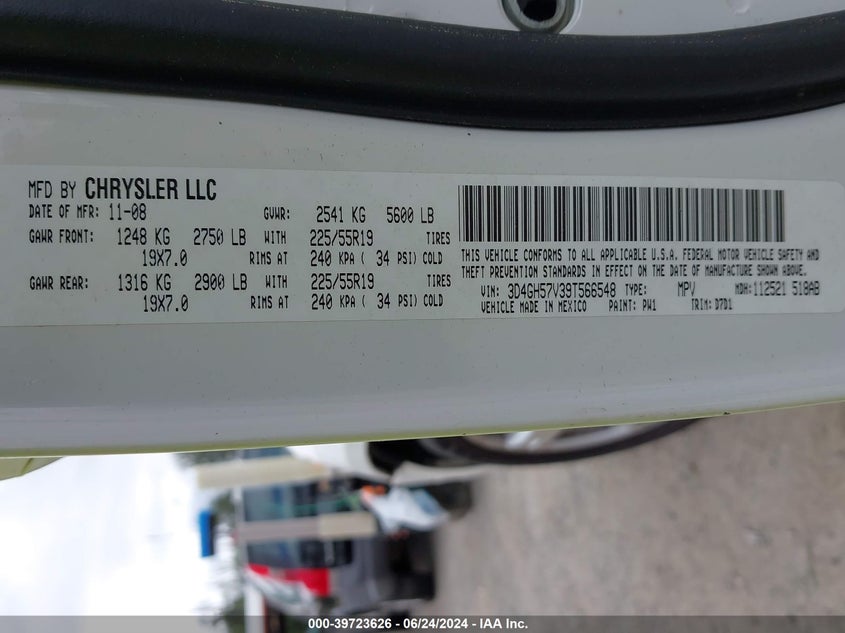 2009 Dodge Journey Sxt VIN: 3D4GH57V39T566548 Lot: 39723626