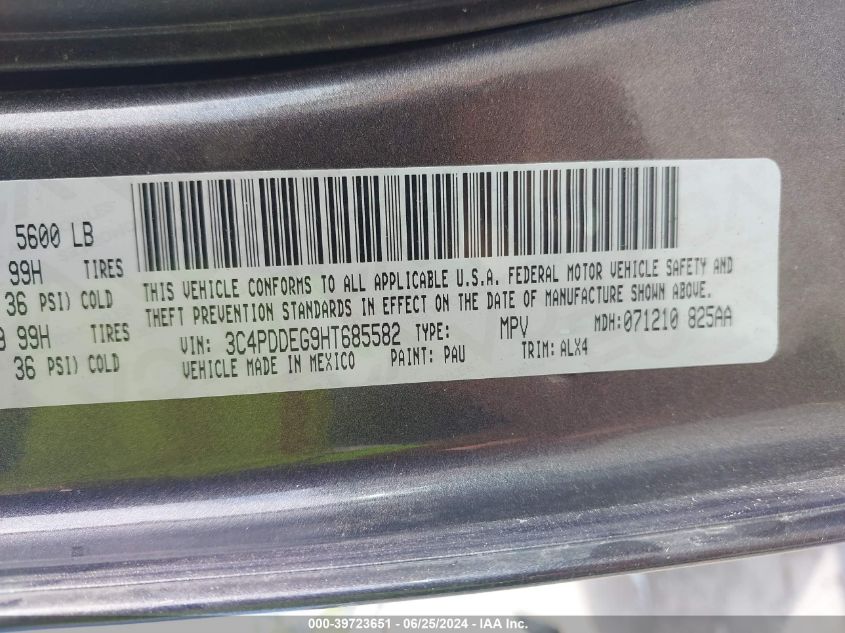 2017 Dodge Journey Gt Awd VIN: 3C4PDDEG9HT685582 Lot: 39723651