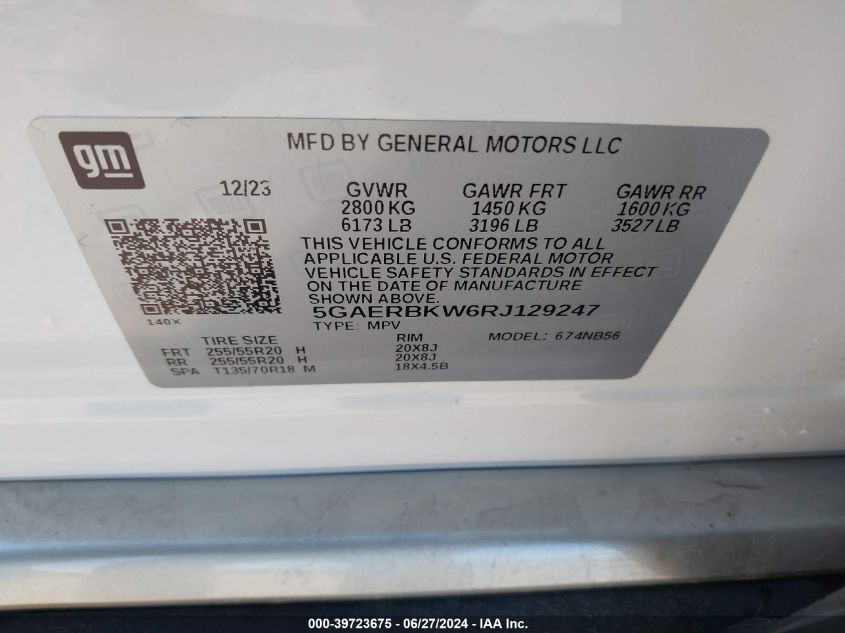 2024 Buick Enclave Essence Fwd VIN: 5GAERBKW6RJ129247 Lot: 39723675